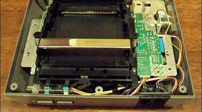 A view inside an opened Nintendo Entertainment System console