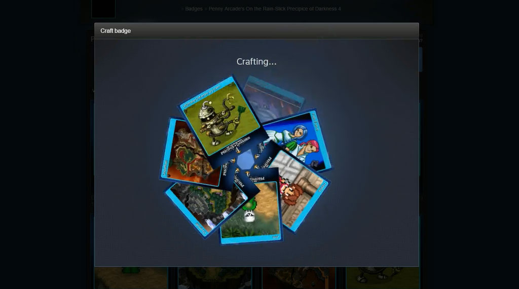 A still of the Steam Trading Cards Bagde Crafting animation. (SOURCE: Valve Corporation.)
